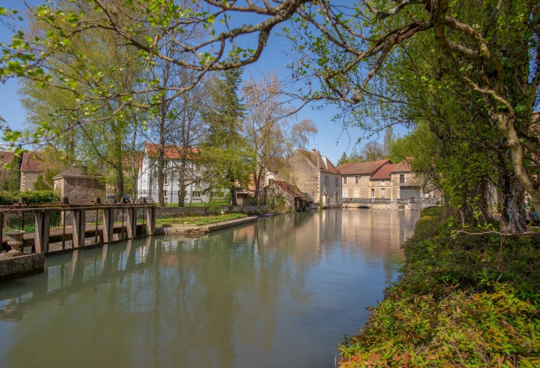 A canal in the small town of Donzy, Burgundy, France